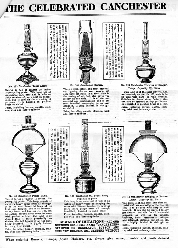 Canchester lamp catalog page